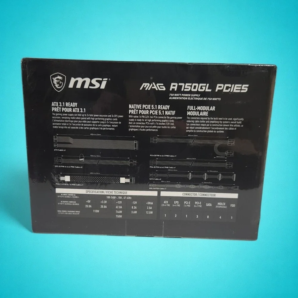 New MAG A750GL PCIE5 Compact Gaming PSU, 750 Watt Power Supply